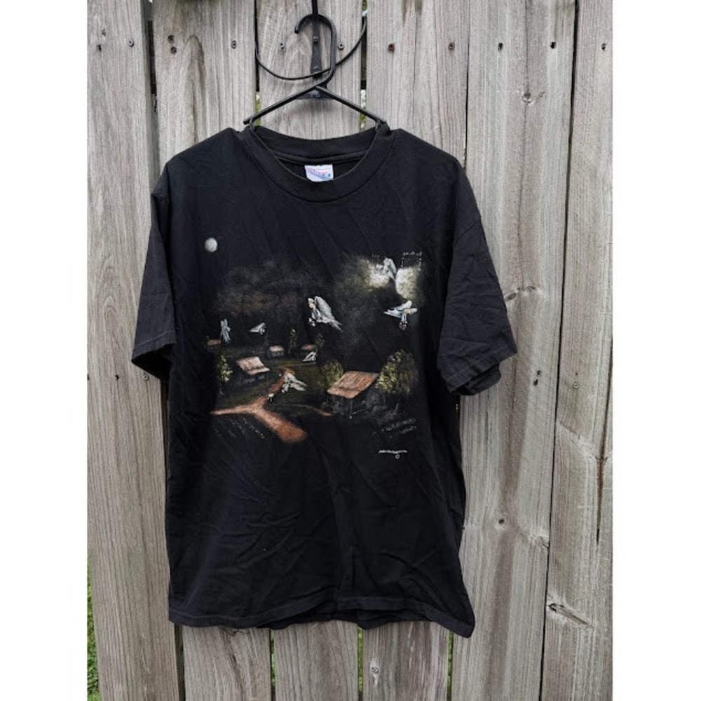 Vintage 90s Angelcore Hanes Beefy-T Large Black Letter From Heaven Graphic Tee